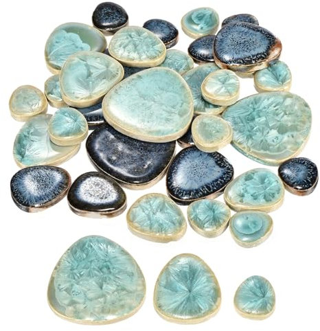 sourcing map 200g Ceramic Mosaic Tiles for Crafts Bulk, Pebble Blue and Green Ceramic Tiles for Mosaic Kits Garden Stepping Stone Cup Mat