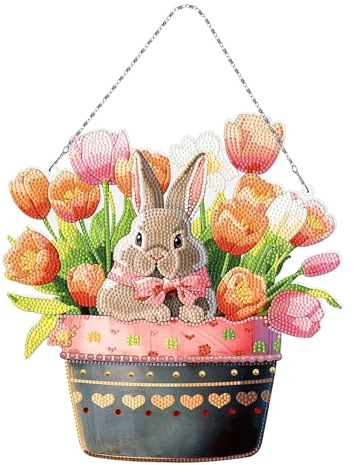 Xevinas 5D Diamond Painting Set Osterdeko, DIY Ostern Diamant Painting Türkranz, Osterhase Ostereier Diamond Painting Ostern Deko für Home Wall Decor für Erwachsene, Kinder (A)