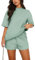 REORIA Damen Tracksuit Kurzarm Rundhalsausschnitt Einfarbig Zweiteiler Hausanzug Loungewear Outfit Jogger Trainingsanzug Set Grau Grün XL