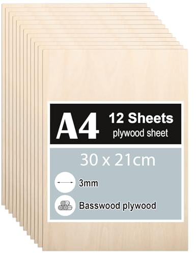 12 Stück Sperrholzplatte 3mm, A4 Sperrholz 30 x 21 cm, Linde Sperrholz, Dünne Holz-Zuschnitte, Holzplatten für für DIY Holzarbeiten, Laserbearbeitung, Brandmalerei, Modellbau, Deko, Gemälde