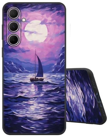 Sinyunron Cover Compatible con Samsung Galaxy A35 5G Custodia TPU in Silicone Morbida e Sottile con Antiurto,Anti-Graffio,Opaca Posteriore con Carina Estetica Motivo Disegno-Barca