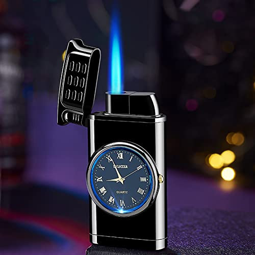 Fackelfeuerzeug, aufblasbares Zifferblatt-Feuerzeug, 2-in-1 mit Uhr, winddichter und tragbarer Mini-Jet-Flamme für Grills, Grillkamine, Black