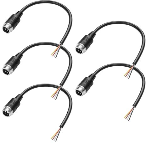 MEIRIYFA M12 4 Pin Aviation Connector Sensor Kabel, M12 A-Code 4 Pin to Pigtail Bare Wire Open End wasserdichtes Sensor Stromkabel - 22cm, 5Pack (4 Pin Stecker)