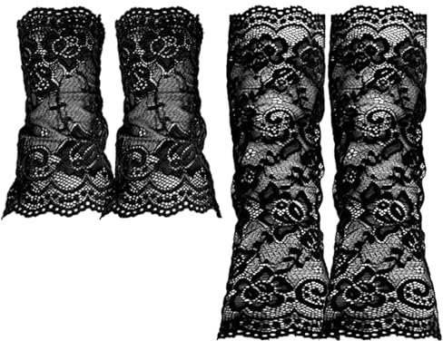 Regerly Damen Spitze Fingerlose Handschuhe, 2 Stück Kurze Spitzenhandschuhe Lange Fingerlose Damen Handschuhe Kostüm Zubehör für Halloween Teeparty Vintage Opern Hochzeit Schwarz