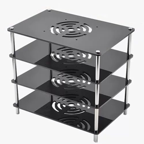 ZIUSFAC Mini Audio Rack Supports De Composants Vidéo en Acrylique Supports Audio pour Appareils HiFi Noir Media Stand À 1-5 Etagères, pour Home Cinéma Bureau(Black,4-Tier)