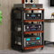 ZIUSFAC Audio-/Video-Regal Medienständer Mit Bremsrad Audio-Turm Audio-Rack Verstellbare Ständer CD-Player Stand Eck-Audioständer Für Stereoanlage(Black+Teak,4 Tier)