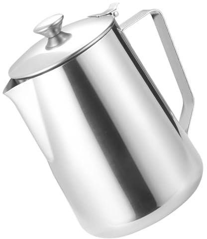 304 Stainless Steel Water Jug, Latte Art Milk Frothing Cup, Pitcher Jug with One-Oiece Lid and Drip-Free Spout, Cream Mug for Coffee Machine, Smoothies, Juice, Home, Hotel, Restaurant, Office(2000ml)
