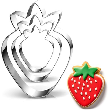 Auktosmn Ausstechformen-Set Erdbeere, Größe 8,9 cm, 6,3 cm, 3,8 cm, 3 Stück, spülmaschinenfest, Fondant-Ausstechformen zum Backen