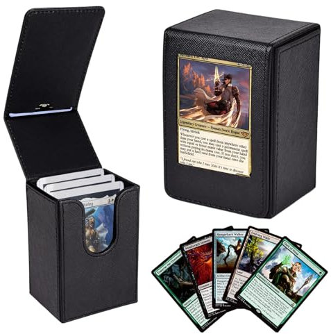 JAONLD MTG Deck Box Gamegenic Deck Box Commander Caja de Cartas Vertical ara MTG con Ventana de Visualización Caja con Cierre Magnético de PU Compatible con Varias Tarjetas de Juego (Negro)