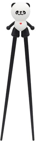Essstäbchen Kinder, Stäbchen Hilfe, Stäbchen Zum Essen, Sushi Stäbchen mit Süßem Panda für Anfänger, Schwarz, 22 cm, Spülmaschinenfest