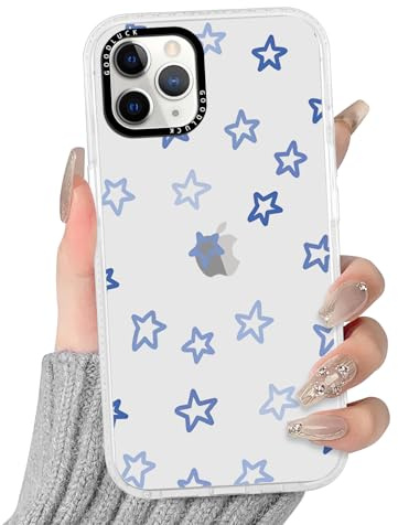 Phoona Transparent Blue Star Phone Case for iPhone 11 Pro 5.8, Soft TPU Silicone with Aesthetics Pattern Design Clear Cases,Shockproof Bumper Protector Matte Girls Women Cover, for iPhone 11 Pro