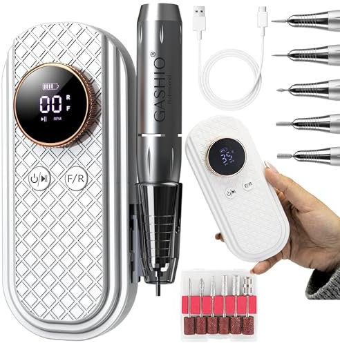 GASHIO® Ponceuse à ongles sans fil - Kit de manucure et pédicure - 50 W - Lime à ongles électrique - Fraise à ongles pour ongles en gel - Machine à ongles pour ongles en gel - Machine à ongles pour