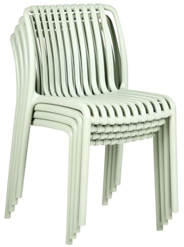 Beliani Set of 4 Resin Garden Chairs Light Green with Reinforced Resin Legs Stackable ARICCIA