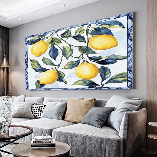 MKBKLI Wandbilder Dekoration Wohnzimmer Früchte Zitrone Bilder 50x100cm | auf Leinwand Leinwandbild Schlafzimmer Küche Deko Wand Kunstdruck Art Groß XXL Wanddeko Bild Wall Decor Canvas
