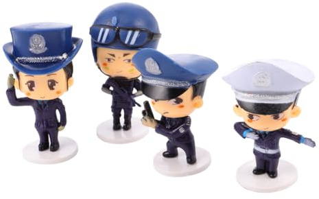 Polizei Dekofigur 4 Stück aus Kunstharz und Gummi, Weihnachten Feier | Stabile Standbasis, Wiederverwendbar, Cartoon Stil mit Natürlichen Frischen Farben, für Torten und Bücherregale