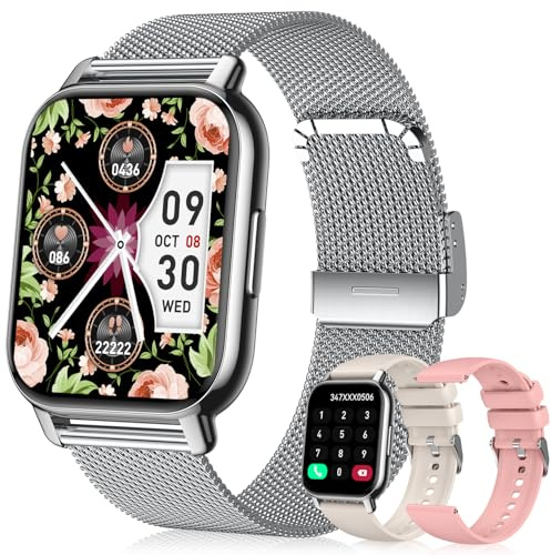 Mindimp Smart Watch for Women Men,1.85 Bluetooth Fitness Tracker Step Counter/Sleep Monitor, 110+ Sports Modes, IP68 Waterproof with iPhone Android Phone Compatible (Silver)