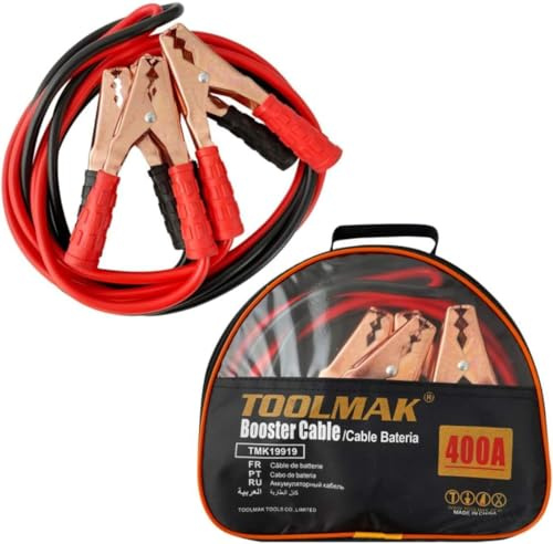 TOOLMAK Cavi Avviamento Batteria Auto 400A, 2,5m | cavetti batteria auto, Morsetti Isolati – Per Auto fino a 3000 cc (Benzina / Diesel)
