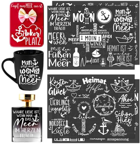Rub On Sticker Sprüche Maritimer Seemann Schriftzug Meer Spruch | Transfer Aufkleber personalisiert lustig, Deko zum Kleben für Glas, Fotoalbum, Gips, wasserfestes Geschenk Weiß
