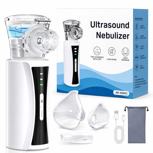 Nebulisateur Portable Silencieux pour Adultes et Enfants | Inhalateur Nébuliseur Aérosol Rechargeable par Câble USB avec 2 Masques et Embout Buccal