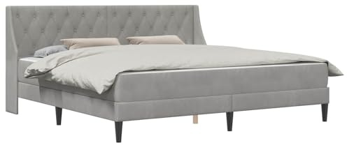 vidaXL Bettgestell mit Matratze Hellgrau 200 x 200 cm Samt, Zeitgenössisches Schlafzimmer Bettgestell, Stylisches Samt, Langlebiges Matratzen-Set, Rechteckiges Design, Schicke Wohnmöbel