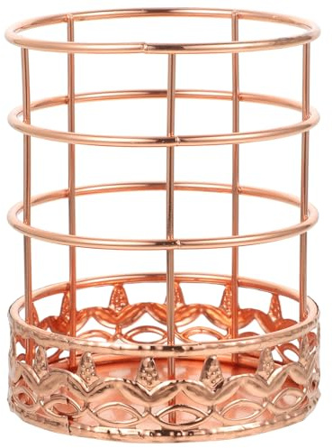 SEWACC Porte-stylos en Fer Rose Gold Rond 1 Pièce – Organisateur de Bureau Multi-usage pour Papeterie, Maquillage et Accessoires de Bureau – Pot à Crayons Décoratif Léger pour Maison