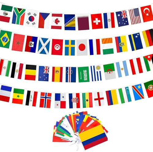 2026 - Bandiere mondiali, catena 48 paesi per 2026 Coppa del Mondo 2026, 14 m, decorazione per la visualizzazione pubblica, giardino, bar, tifosi della Coppa del Mondo