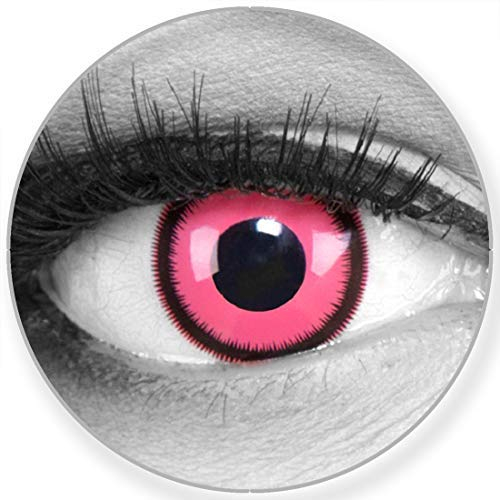 Funnylens Farbige Kontaktlinsen Rose Lunatic in rosa - weich ohne Stärke 2er Pack + gratis Behälter – 12 Monatslinsen - perfekt zu Halloween Karneval Fasching oder Fasnacht