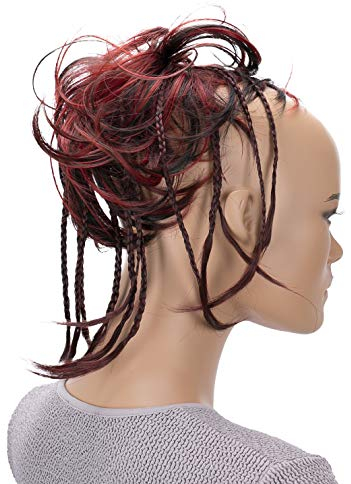 CAISHA XXL Haarteil Haargummi Daisy Dutt Hochsteckfrisuren Mit Geflochtenen Zöpfen Gewellt Kunstfaser Hitzebeständig DM17cm Rot Dunkelbraun Mix G28D