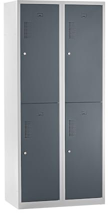 eurokraft | Basic | Garderobenschrank | Halbhohe Fächer | Breite 800 mm | 4 Fächer | lichtgrau/basaltgrau