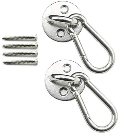 Heyous 2 Set Hängematte Hängematte Hängematte Swing Deckenhaken U-Haken Anker Haken Edelstahl Schwerlast-Mehrzweck-Hängematte Schaukel Deckenhaken Metall Bodenplatte mit Karabinerhaken M8 Round