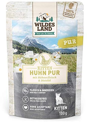 Wildes Land - Nassfutter für Katzen - Nr. 7 Huhn PUR für Kitten - 24 x 100 g - Getreidefrei - Extra viel Fleisch - Beste Akzeptanz und Verträglichkeit