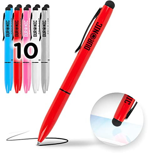 Duronic Stylus Pens IS10M [Multi Colour] [pack of 10] Refillable Ballpoint Pen & Rubber Stylus 2-in-1, Capacitive Stylus Pens for Touch Screen Devices for iPad, Tablet, Surface, Laptops, Kindle