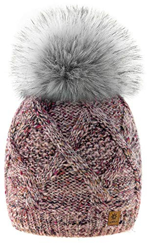 4sold Herren Damen Wurm Winter Alpaca Wool Style Beanie Strickmütze Mütze mit Fellbommel Bommelmütze Hat Gestrickte Pudelmütze Plain Ski Pom Wooly with Full Cosy Fleece-Futter (Rouse Pink)