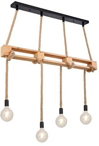 Globo Hanfseil Decken Pendel Leuchte Wohn Zimmer Beleuchtung Holz Hänge Lampe natur 69029-4P
