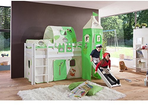 Relita Spielbett mit 4tlg. Stoffset Dschugel, Buche massiv weiß lackiert