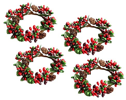 Amosfun 4 Stück 7Cm Weihnachtskerzenring mit Tannenzapfen Mini Kranz Kerzenring Teelicht Kerzenhalter Kleine Beerenkränze für Weihnachten Tischdekoration