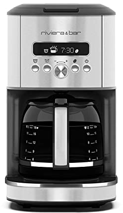 riviera&bar - Cafetière à Filtre Programmable Inox BCF570 - 1,8L, 18 Tasses - Minuterie 24h, Maintien du Chaud, Détection Réservoir Vide - 21x37x27,5 cm