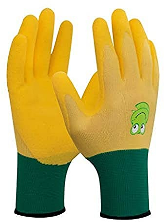 Gebol Froggy | Arbeitshandschuhe für Kinder von 4 – 6 Jahre | Gartenhandschuhe mit wasserabweisender Nitril-Beschichtung | Atmungsaktive Kinderhandschuhe in Größe XXS (Gr 5) | Gelb | 1 Paar