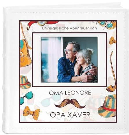 Maverton Einsteckalbum + mit Aufdruck - für 200 Fotos 10x15-100 weiße Seiten - Größe 21x22cm - Weiß - Geschenk für Paare - Hochzeitsgeschenk - Hochzeitstaggeschenke - Abenteuer