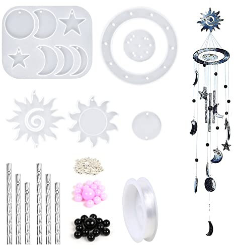 88 Stück Sonnenmond-Harzformen Silikon-Set Windspiele Epoxidharz Formen Epoxidharz Windspiele Gießform für Kunst Dekorationen DIY Windglocke Schlüsselanhänger Ohrringe Ornamente Geburtstag Geschenke