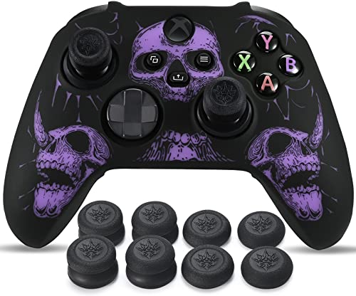 YoRHa Talla Láser Silicona Piel Skin para Mando Xbox Series X/S x 1 (púrpura) con Agarres para el Pulgar Thumb Grips x 8