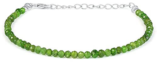 Vatslacreations Armband mit Perlen aus natürlichem Chromdiopsid, rund, facettiert, Chromdiopsid, 925er Sterlingsilber, grünes Armband