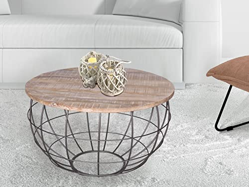 casamia Couchtisch ø 55 cm Wohnzimmer-Tisch rund Beistelltisch nachhaltig London Metall Drahtgestell Gitter Farbe weiß gekälkt