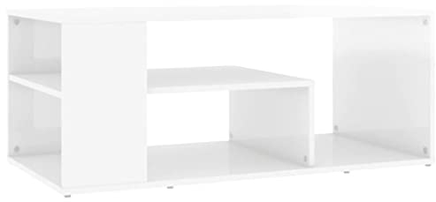 vidaXL Couchtisch mit Stauraum Beistelltisch Wohnzimmertisch Kaffeetisch Sofatisch Teetisch Tisch Wohnzimmer Hochglanz-Weiß 100x50x40cm Holzwerkstoff