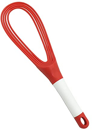 29CM Twist Whisk, Plastic Kitchen Flat Balloon Whisk Thick Wire Egg Frother Beater for Cooking Blending Whisking Stirring, Red