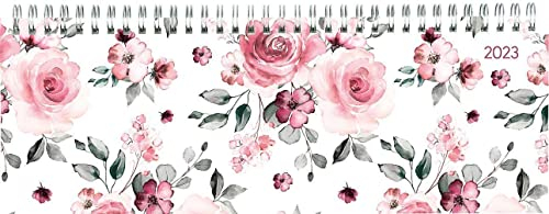 Tisch-Querkalender Style Rosen 2023 - Büro-Planer 29,7x10,5 cm - Tisch-Kalender - 1 Woche 2 Seiten - Ringbindung - Alpha Edition