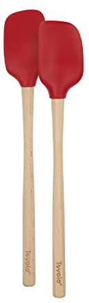 Tovolo Flex-Core Wood-Handled Mini Spatula & Spoonula, Kitchen Utensil | Heat-Resistant & BPA-Free | Safe for Cast Iron & Non-Stick Cookware, Small (Pack of 2)
