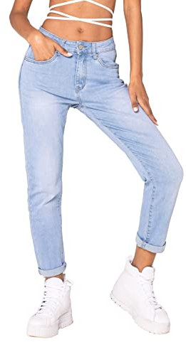 Nina Carter P189 Jean taille haute pour femme Coupe droite Aspect usé, Bleu ciel (P189-6), M