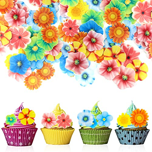 Cupcake Topper Essbare Blumen Tortendeko 80 Stück Geburtstagstorte Dekoration Essbare Wafer Papier Kuchen Topper Dekorationen für Hochzeit, Geburtstag, Babyparty, Partyzubehör