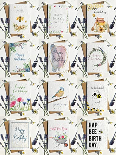 Eco-friendly biodegradable seed paper plantable birthday card traditional HONEY POT BEE HAPPY BIRTHDAY (Pack of 12 multi design)